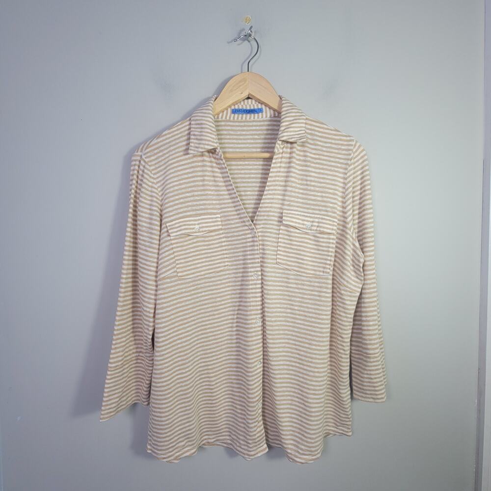 J. Mclaughlin L Linen Brynn Jersey Knit Top Striped White Tan